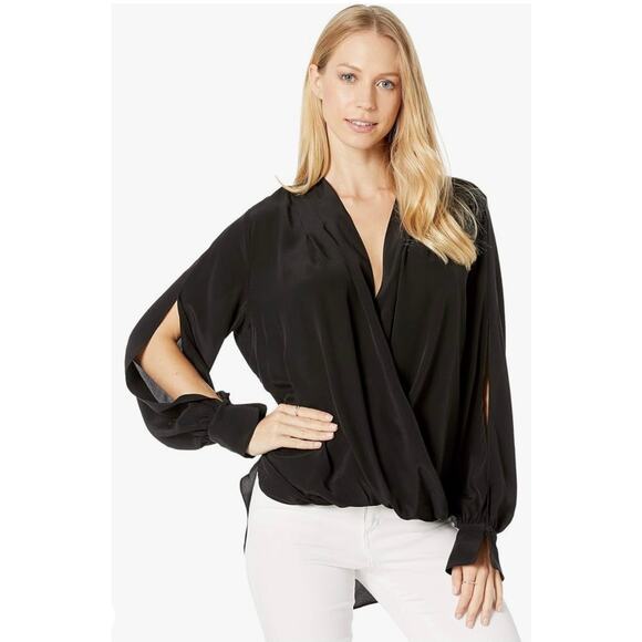 7 For All Mankind Cross Front Drape Top Jet black XS NWT - Picture 1 of 5